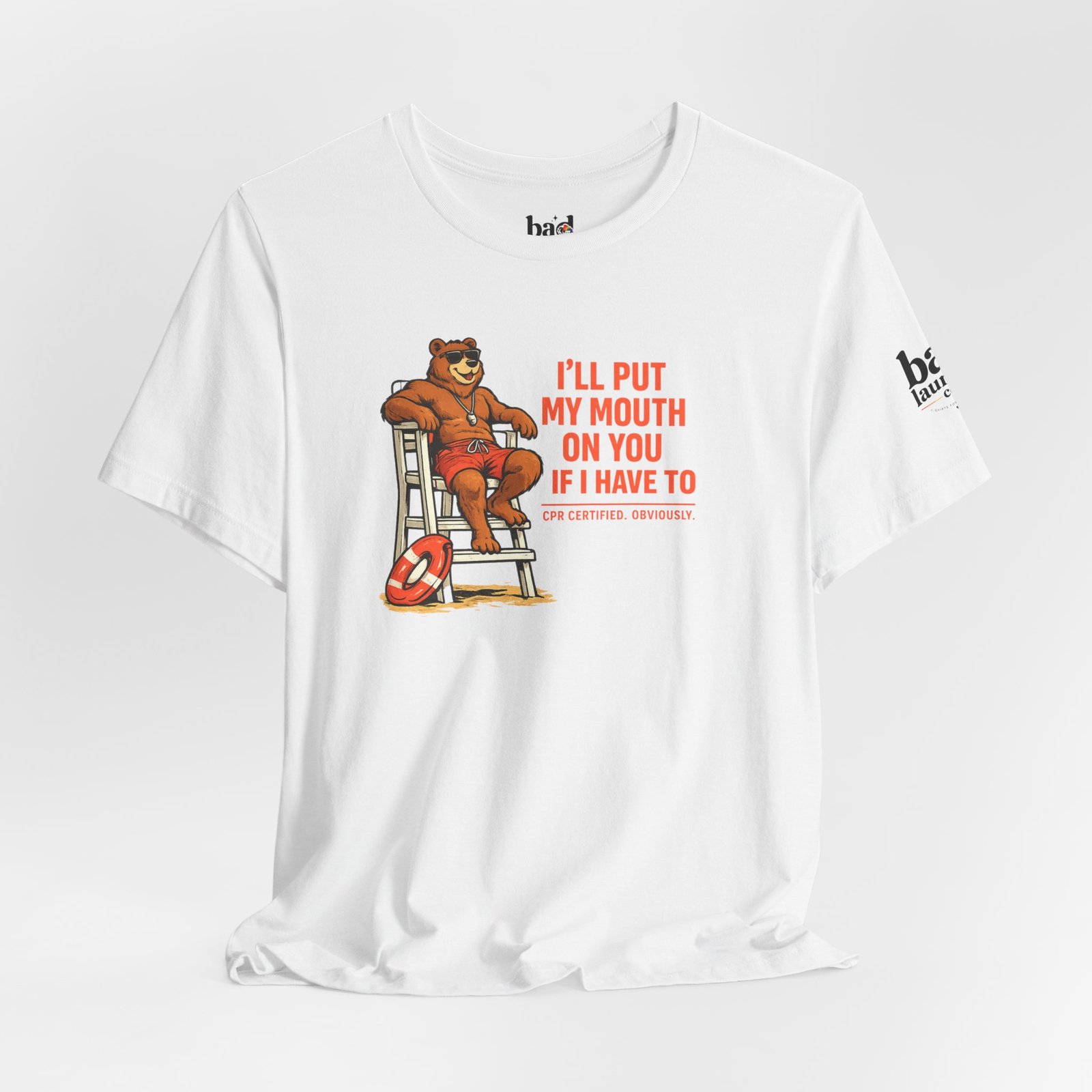 Funny Lifeguard Bear T-Shirt for Men | I'll Put My Mouth on You If I Have To CPR Certified Obviously | Gay Bear Humor Tee - Image 3