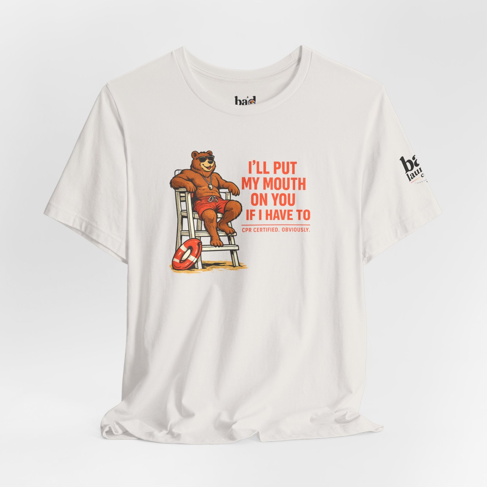 Funny Lifeguard Bear T-Shirt for Men | I'll Put My Mouth on You If I Have To CPR Certified Obviously | Gay Bear Humor Tee - Image 18