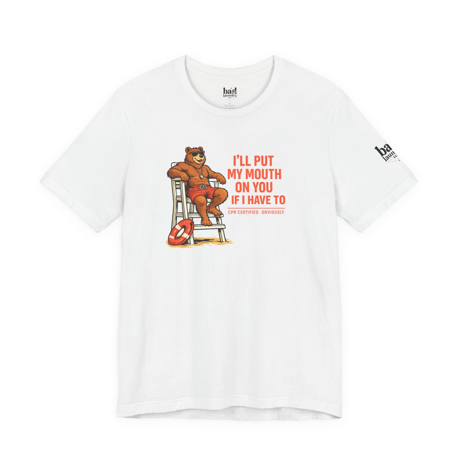 Funny Lifeguard Bear T-Shirt for Men | I'll Put My Mouth on You If I Have To CPR Certified Obviously | Gay Bear Humor Tee