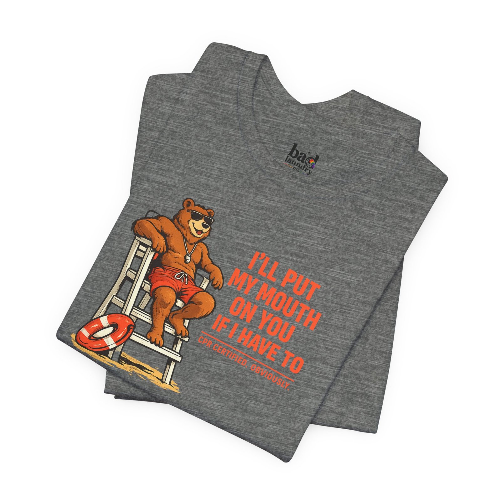 Funny Lifeguard Bear T-Shirt for Men | I'll Put My Mouth on You If I Have To CPR Certified Obviously | Gay Bear Humor Tee - Image 14