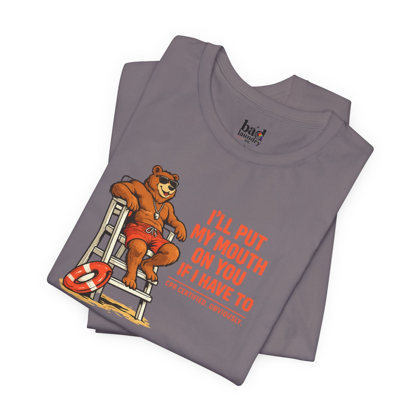 Funny Lifeguard Bear T-Shirt for Men | I'll Put My Mouth on You If I Have To CPR Certified Obviously | Gay Bear Humor Tee - Image 44